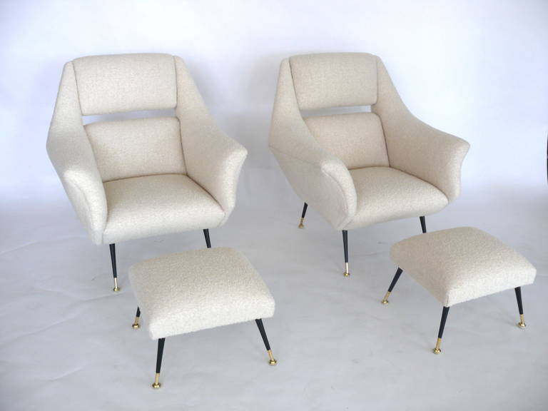 Italian Sculptural Chairs and Matching Ottomans 4