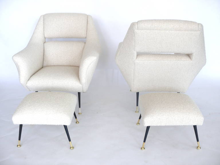 Italian Sculptural Chairs and Matching Ottomans In Excellent Condition In Beverly Hills, CA