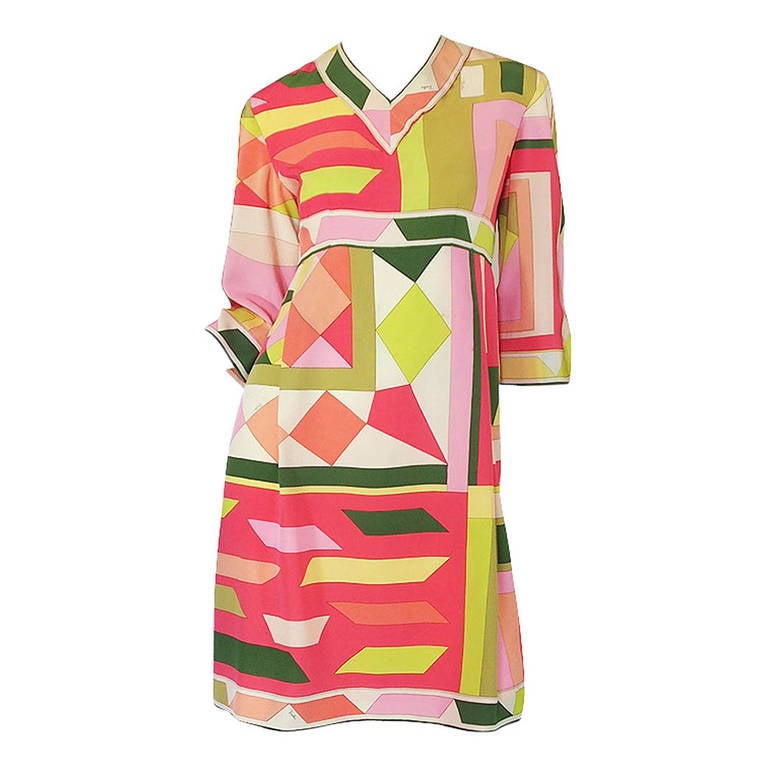 1960s Citrus Silk Emilio Pucci Shift Dress For Sale
