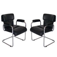 Black Leather and Chrome Cantilevered Armchairs by Pace