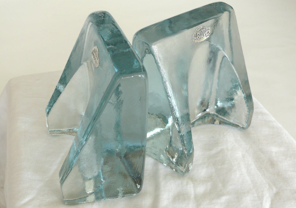 Thick Curved Glass Bookends by Blenko 6