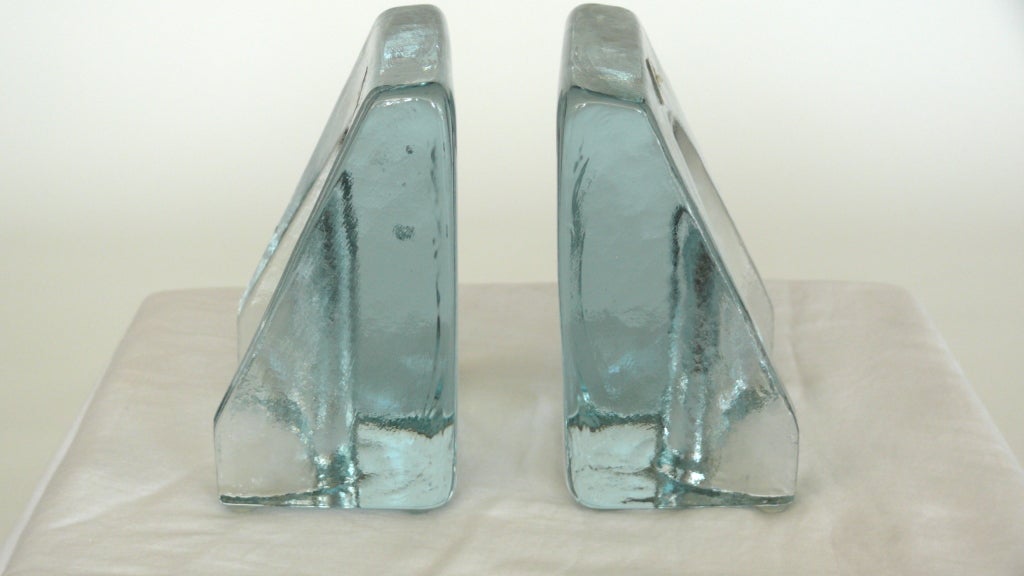 Thick Curved Glass Bookends by Blenko 3