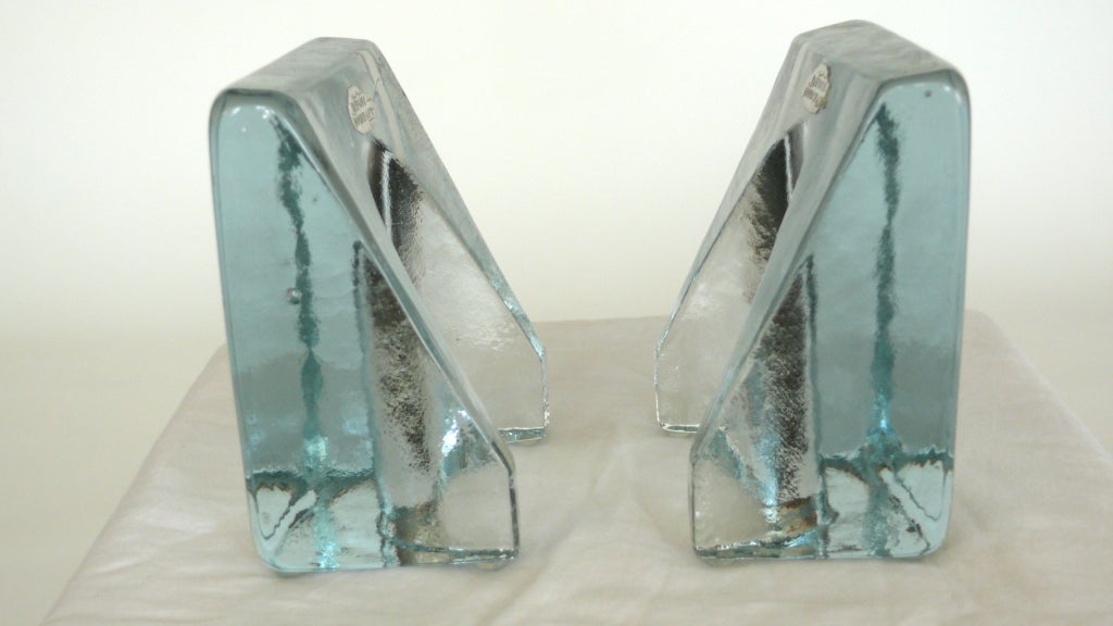 Thick Curved Glass Bookends by Blenko 4