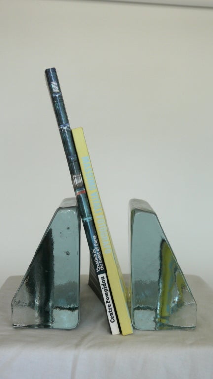 Thick Curved Glass Bookends by Blenko 5