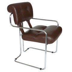 Leather and Chrome Dining Chair by Mariani for Pace