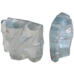 Vintage Blenko Glass "Bamboo" Bookends