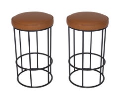 Iron and Leather Circular Bar Stools