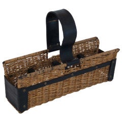 Vintage French Wicker and Leather Wine Holder