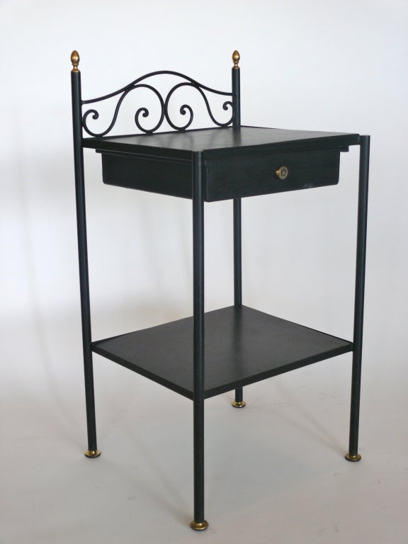 French Leather and Iron Side Table