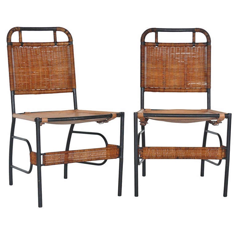 French Leather and Wicker Chairs at 1stdibs
