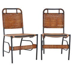 French Leather and Wicker Chairs