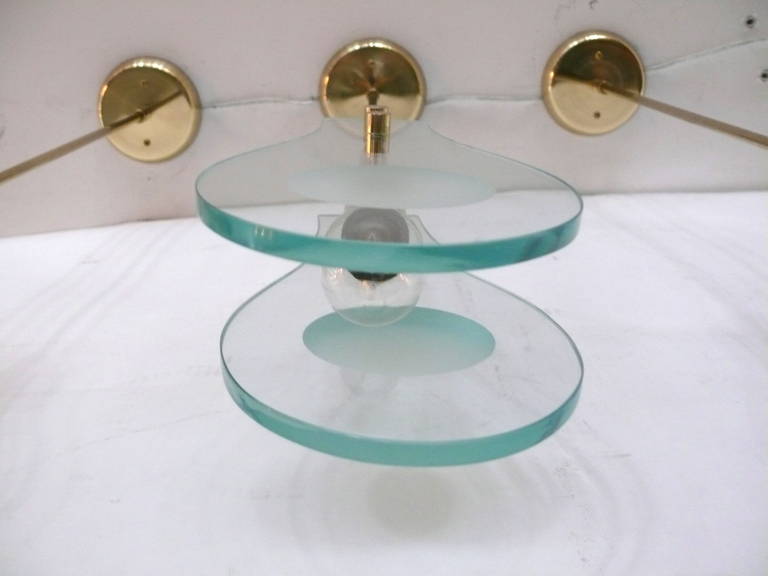 Brass Glass Pendants in the Style of Fontana Arte