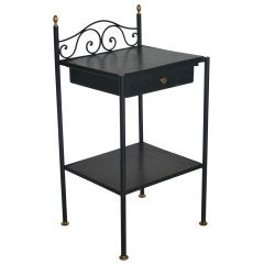 Vintage French Leather and Iron Side Table