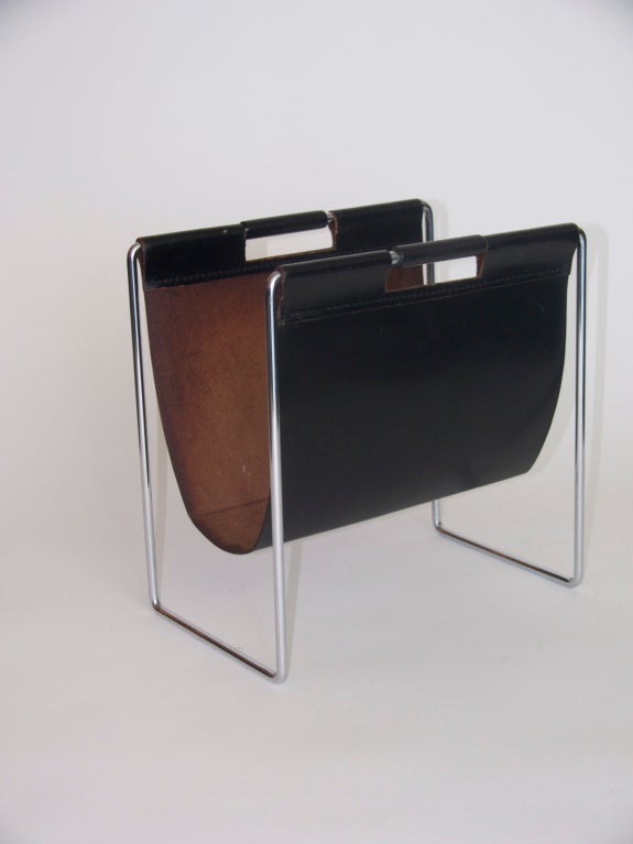French Leather and Chrome Magazine Rack at 1stdibs