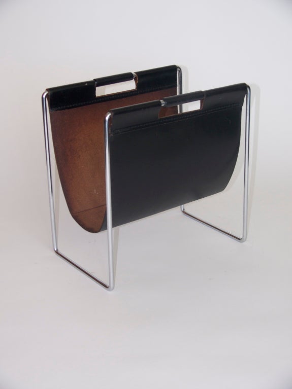 French Leather and Chrome Magazine Rack