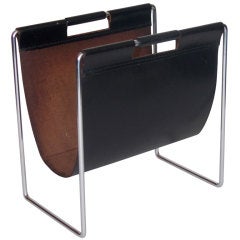 French Leather and Chrome Magazine Rack