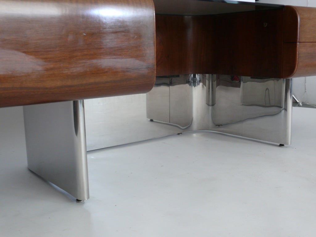 20th Century Walnut and Stainless Steel Desk by M.F. Harty for Stow Davis