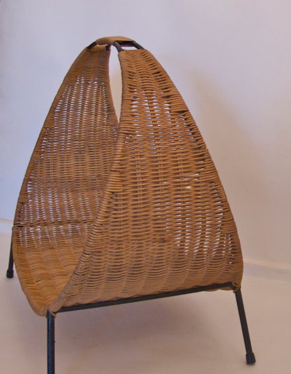 20th Century Large French Woven Wicker Log Holder