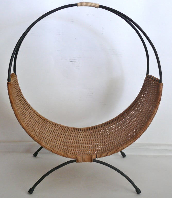 French Wicker and Iron Log Holder