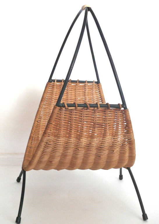 Mid-20th Century French Wicker and Iron Log Holder