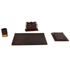 Vintage Leather and Brass Desk Set by Gucci