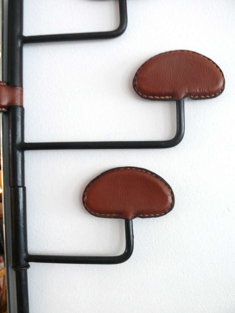 Rare Leather and Iron Wall Rack by Jacques Adnet 3