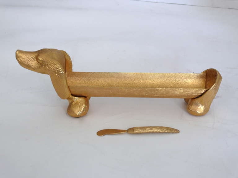 Brass Dachshund Cracker Server In Excellent Condition In Beverly Hills, CA