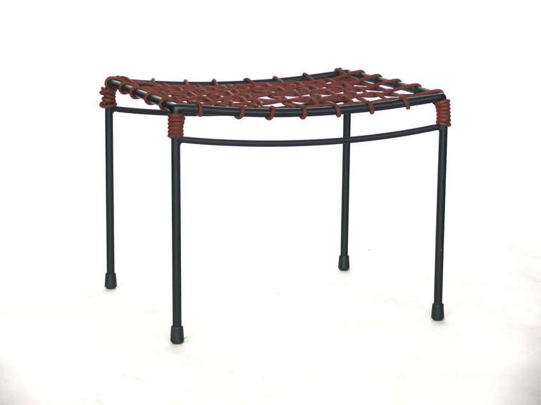Woven Leather and Iron Stools
