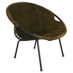 Austrian Suede and Iron Lounge Chair