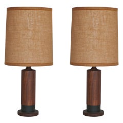 Teak and Leather Table Lamps by Gordon Martz
