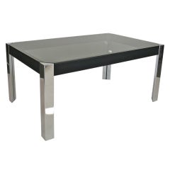 Black Glass and Chrome Dining Table by Pace