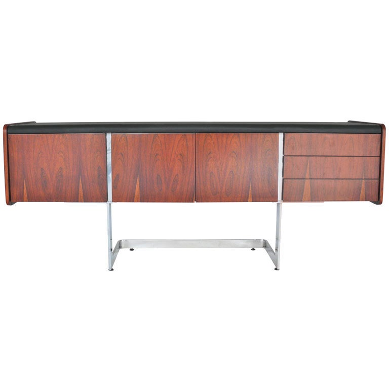 Rosewood Credenza with Cantilevered Chrome Base
