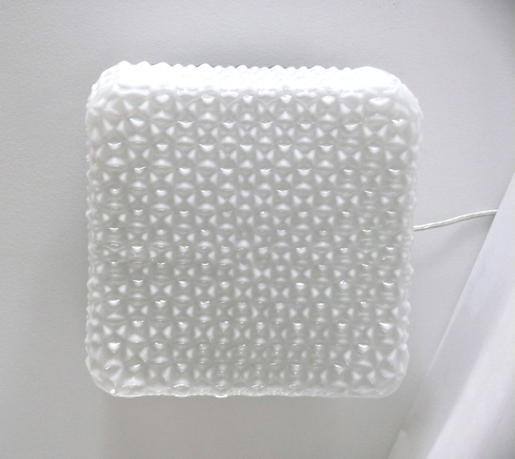 Austrian Textured Square Milk Glass Flush Mounts For Sale