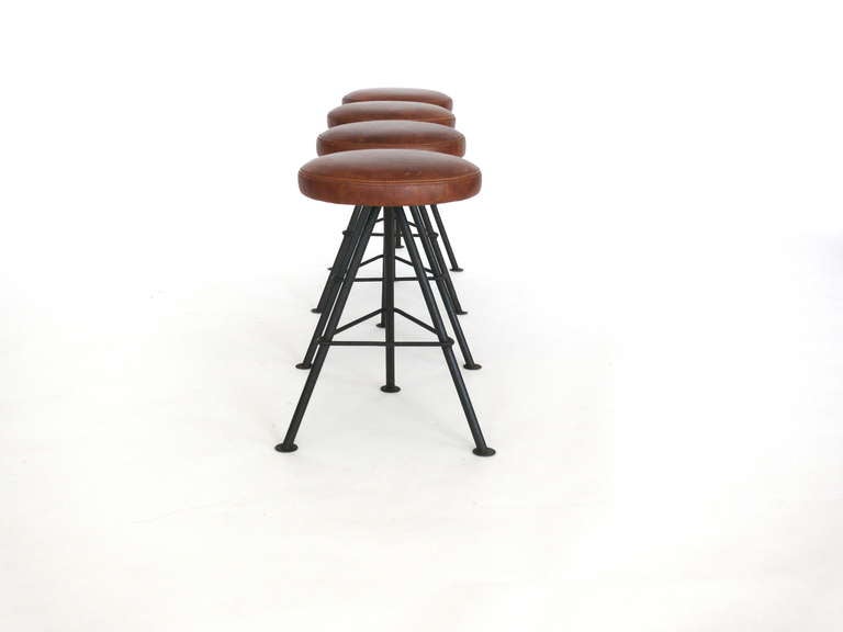 Petite Iron and Leather Stools