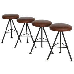 Petite Iron and Leather Stools