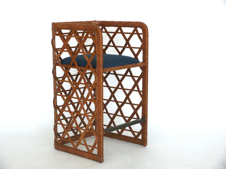 Rattan and Brass Barstools by Danny Ho Fong