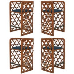 Rattan and Brass Barstools by Danny Ho Fong