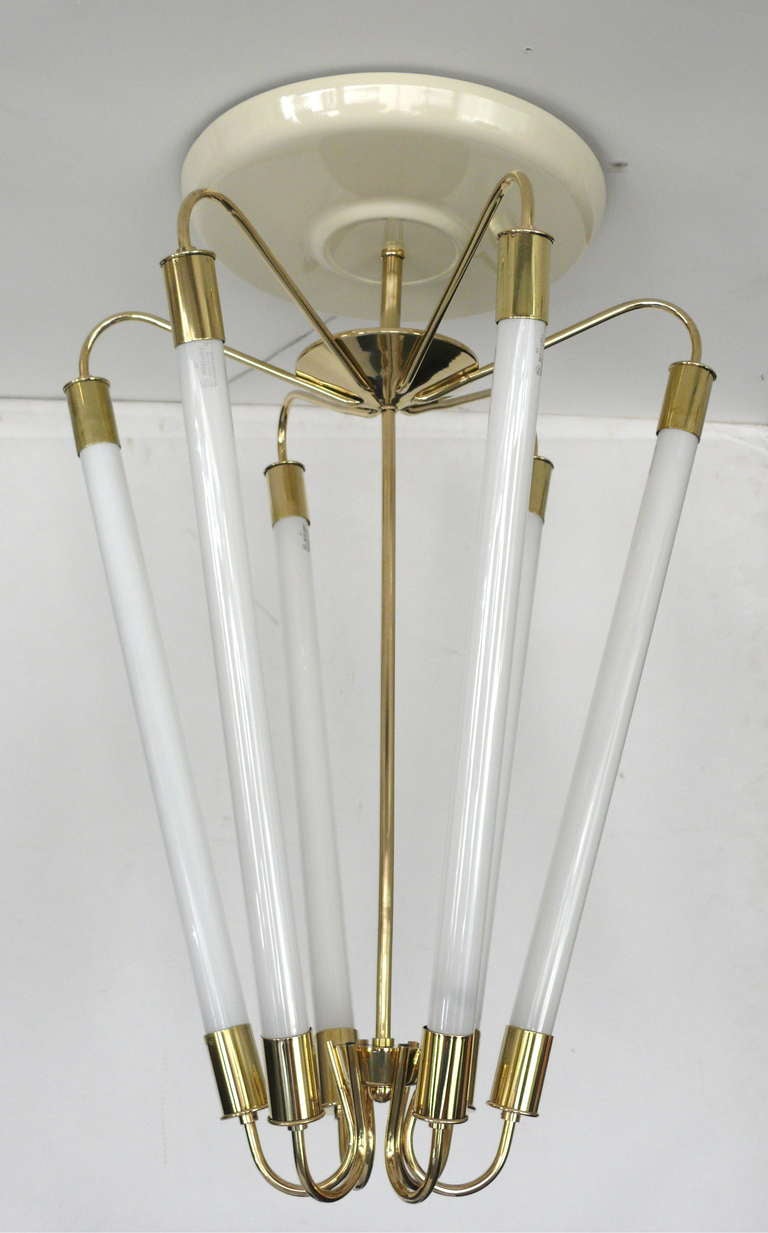 Italian Brass Fluorescent Tube Chandelier 2