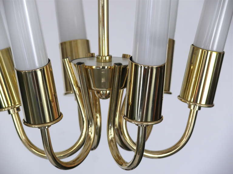 Italian Brass Fluorescent Tube Chandelier 1