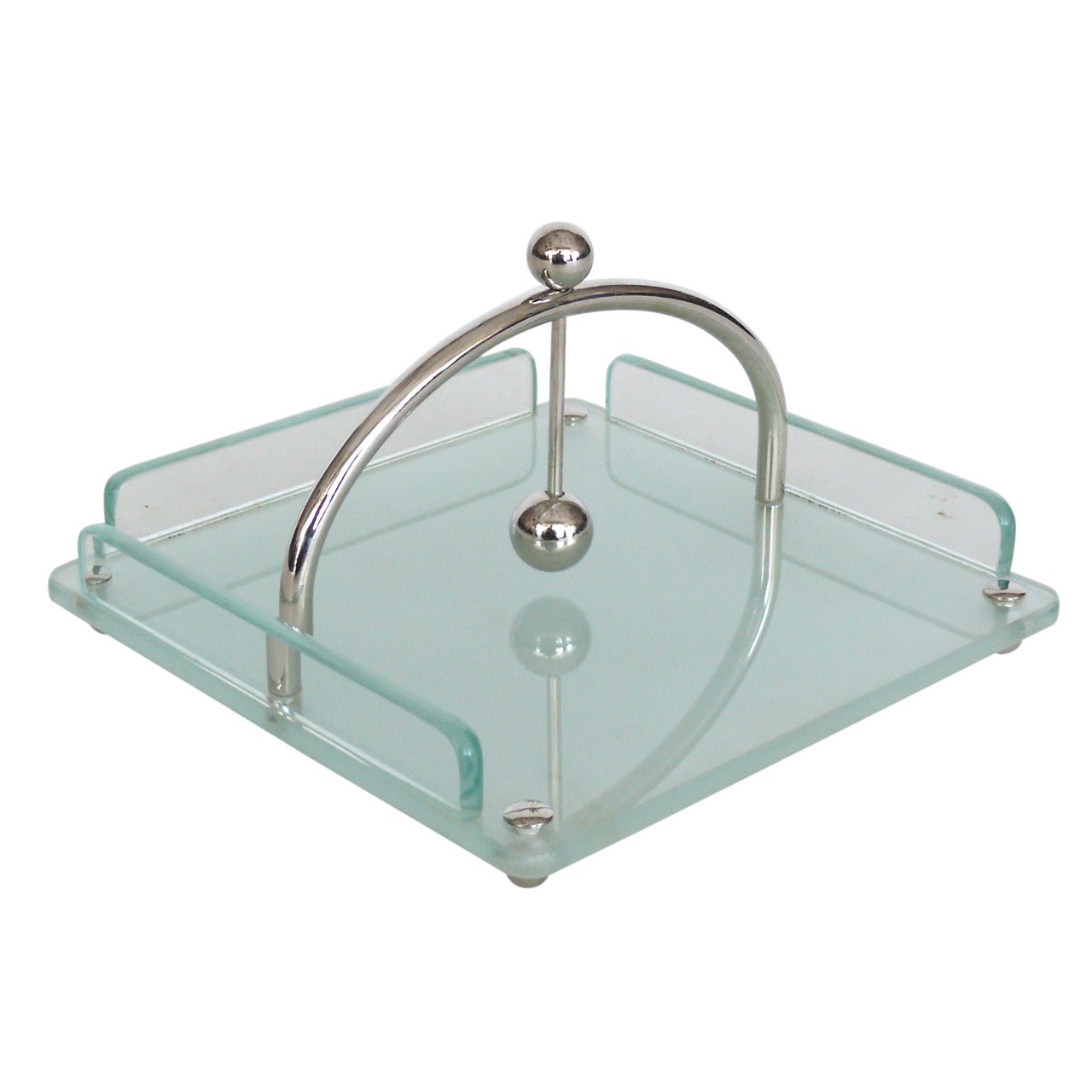 French Glass and Chrome Letter/Napkin Holder