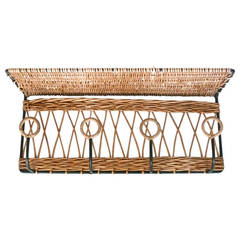 Vintage French Iron and Wicker Wall Rack