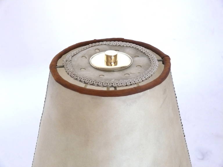 Petite Brass and Suede Table Lamp In Good Condition In Beverly Hills, CA