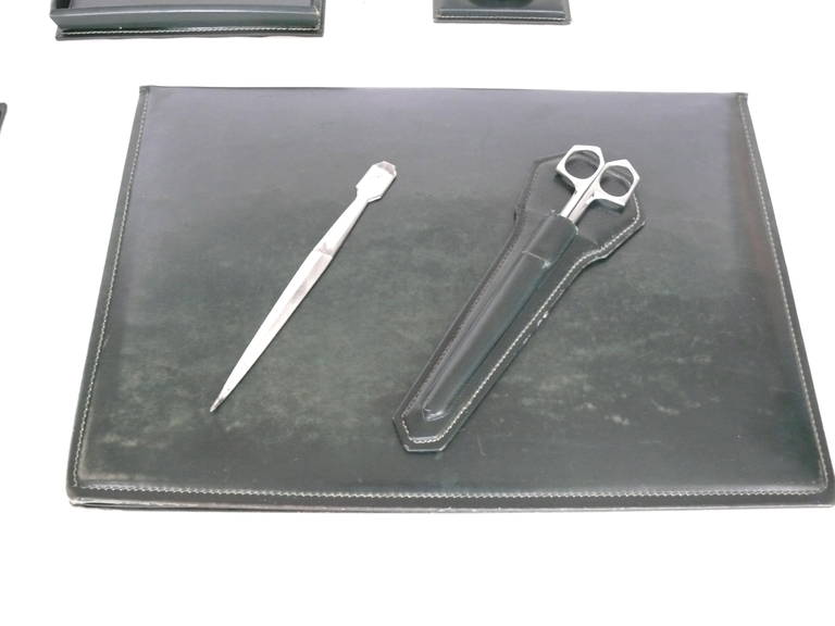 Green Leather Desk Set by Le Tanneur