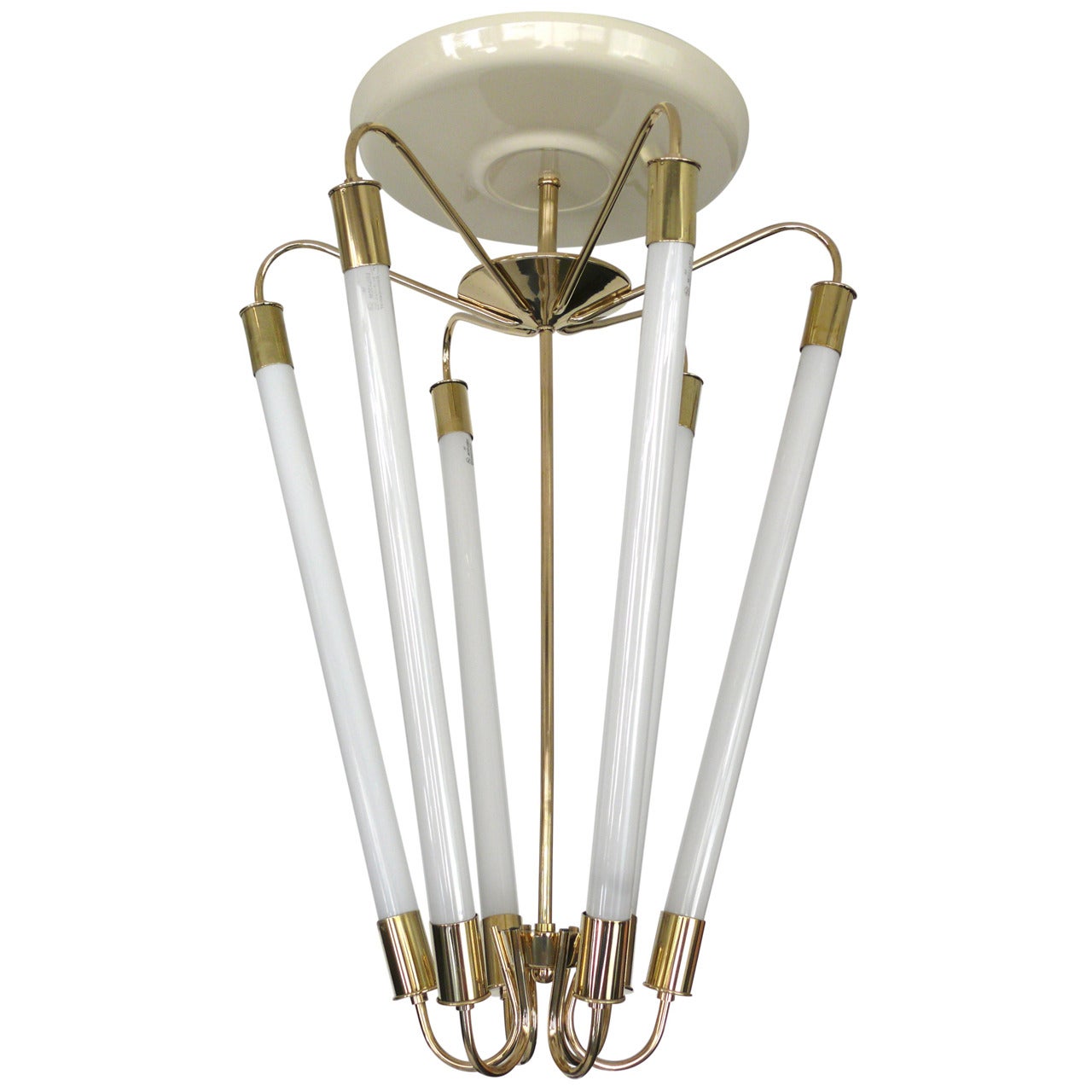 Italian Brass Fluorescent Tube Chandelier