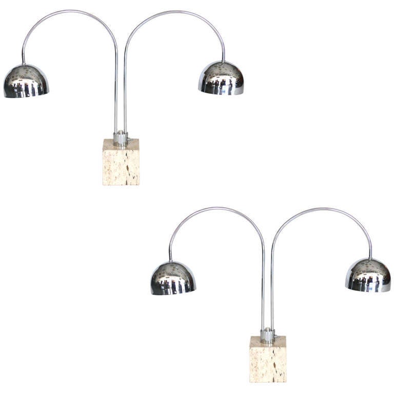 Chrome and Travertine Arch Table Lamps at 1stdibs
