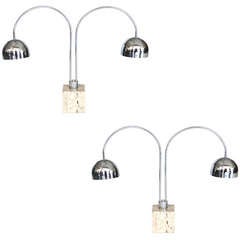 Chrome and Travertine Arch Table Lamps
