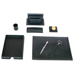 Green Leather Desk Set by Le Tanneur