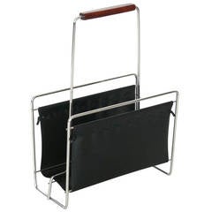 Leather and Chrome Magazine Rack