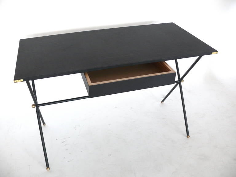 American Leather Campaign Desk in the Style of Jacques Adnet