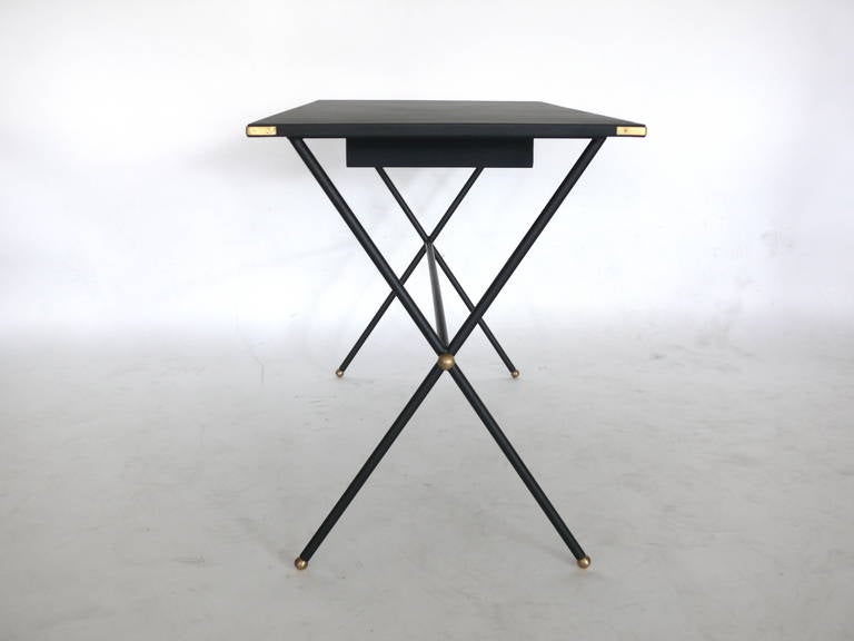 Leather Campaign Desk in the Style of Jacques Adnet In New Condition In Beverly Hills, CA